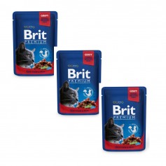 3 одиниці х Корм для котів Brit Premium Cat pouch 100 г (тушкована яловичина та горошок, вологий) 