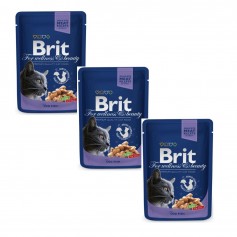 3 одиниці х  Вологий корм для котів Brit Premium Cat pouch 100 г з тріскою (пауч)