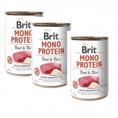 3 единицы х Влажный корм для собак Brit (Брит) Mono Protein (Моно Протеин) Dog 400 г с говядиной и темным рисом (консерва)