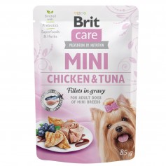 Влажный корм для собак малых пород Brit Care Mini pouch филе курицы с тунцом в соусе 85 г