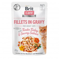 Вологий корм для котів Brit Care Cat pouch філе індички з лососем в соусі 85 г