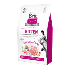 Сухий гіпоалергенний корм для здорового росту і розвитку кошенят Brit Care (Брит Кеа) Cat GF Kitten Growth & Development 2 кг з куркою та індичкою