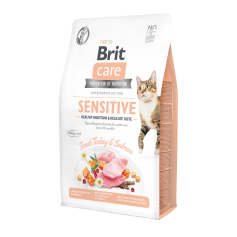 Сухой гипоаллергенный корм для привередливых кошек с чуствительным пищеварением Brit Care (Брит Кеа) Cat GF Sensitive Digestion & Delicate Taste 2 кг с индейкой и лососем
