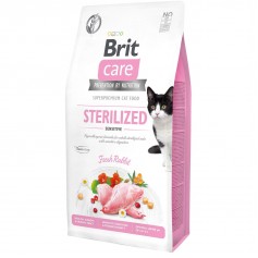 Сухой гипоаллергенный корм для стерилизованных котов с чувствительным пищеварением Brit Care (Брит Кеа) Cat GF Sterilized Sensitive, 7 кг с мясом кролика