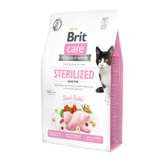 Сухой гипоаллергенный корм для стерилизованных котов с чувствительным пищеварением Brit Care (Брит Кеа) Cat GF Sterilized Sensitive, 2 кг с мясом кролика