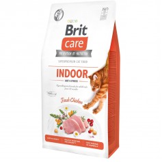 Сухой гипоаллергенный корм для котов живущих в помещении Brit Care (Брит Кеа) Cat GF Indoor Anti-stress (антистресс) 7кг с мясом курицы