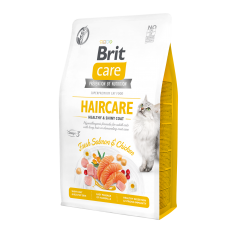 Сухий гіпоалергенний корм для здоров'я шкіри і шерсті кішок Brit Care Cat (Брит Кеа) GF Haircare Healthy & Shiny Coat 2 кг з лососем і куркою