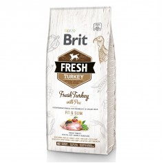 Сухой гипоаллергенный корм для собак с избыточным весом Brit Fresh (Брит Фреш) Turkey&Pea Light Fit & Slim Adult 12 кг со свежей  индейкой и горошком