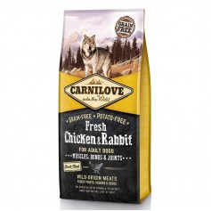 Сухий корм холістік для дорослих собак Carnilove Fresh (Карнілав Фреш) Chicken & Rabbit for Adult dogs 12 кг зі свіжим м'ясом курки і кролика