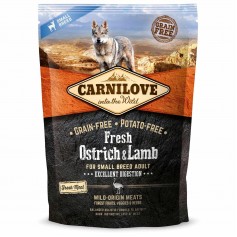 Сухий корм холістік для собак дрібних порід Carnilove Fresh (Карнілав Фреш) Ostrich & Lamb for Small Breed Dogs 1,5 кг зі свіжим м'ясом страуса і ягняти