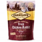 Сухий корм холістік для дорослих кішок Carnilove Fresh (Карнілав Фреш) Chicken & Rabbit Gourmand for Adult cats 400 г зі свіжим м'ясом курки і кролика