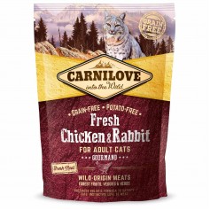 Сухий корм холістік для дорослих кішок Carnilove Fresh (Карнілав Фреш) Chicken & Rabbit Gourmand for Adult cats 400 г зі свіжим м'ясом курки і кролика