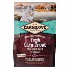 Сухий корм холістік для стерилізованих кішок Carnilove Fresh (Карнілав Фреш) Carp & Trout Sterilised for Adult cats 2 кг зі свіжим м'ясом коропа і форелі