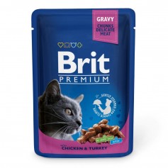 Влажный корм для котов Brit Premium Cat pouch 100 г с курицей и индейкой (пауч)