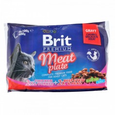 Влажный корм для котов Brit Premium Cat набор мясных паучей 4 шт х 100 г мясная тарелка