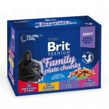 Влажный корм для котов Brit Premium Cat набор паучей семейная тарелка ассорти 4 вкуса  100 г х 12 шт