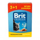 Набір паучів "3+1" для котів Brit Premium Cat pouch з лососем і фореллю,  4 х 100г