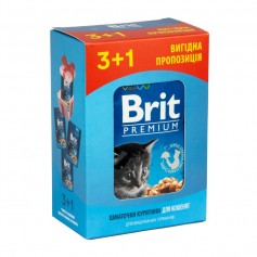 Набір паучів "3+1" для кошенят Brit Premium Cat pouch Chicken Chunks for Kitten з куркою, 4х100 г